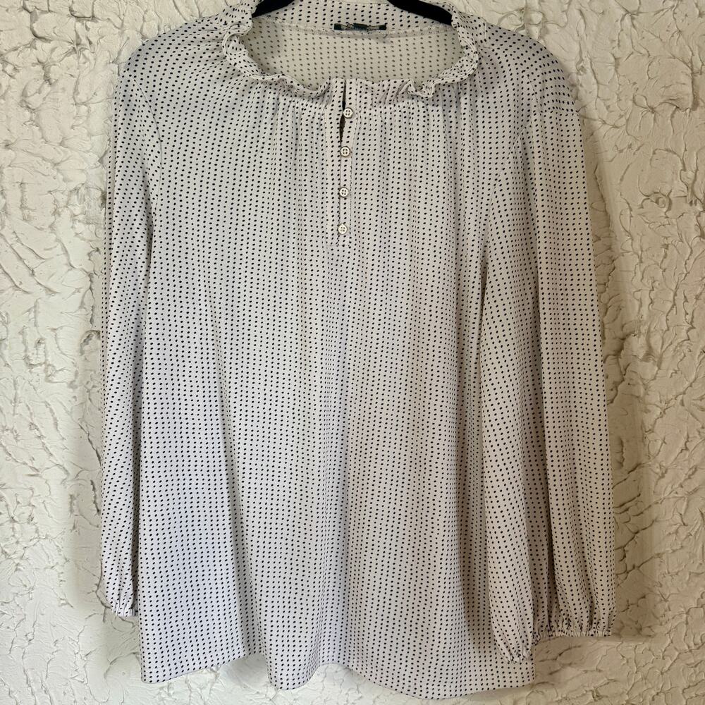 Adrianna Papell Polka Dot Blouse Womens XL Ruffle Neck Long Sleeve Top